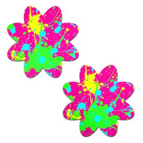 Neon Pink Graffiti Paint Splatter Petal Breast Pasties