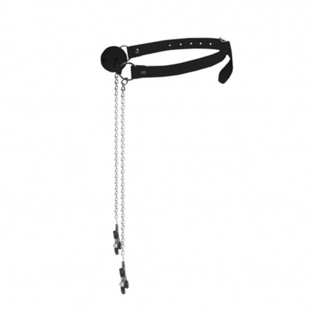 (image for) Ouch! Ball Gag w Nipple Clamps - Black*
