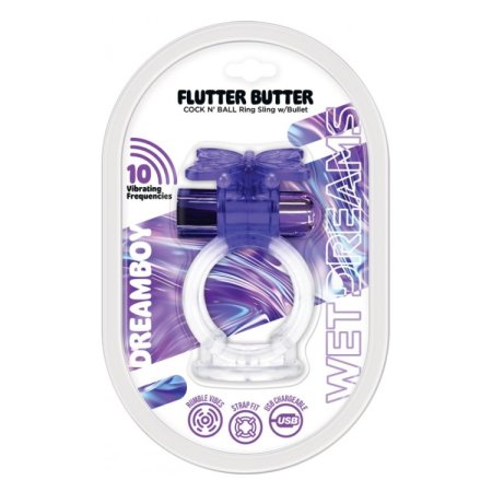 (image for) WET DREAMS - DREAM BOY - FLUTTER BUTTER JELLY COCK & BALL SLING 10 FREQ BULLET GRADIENT COLOR PURPLE