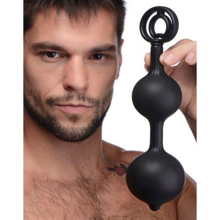 (image for) Devils Rattle Inflatable Silicone Anal Plug with Cock and Ball Ring