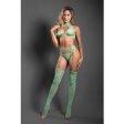 (image for) HEART OF GLASS Lace knit halter tie top, g-string panty and gartered stockings (Seaglass Green)