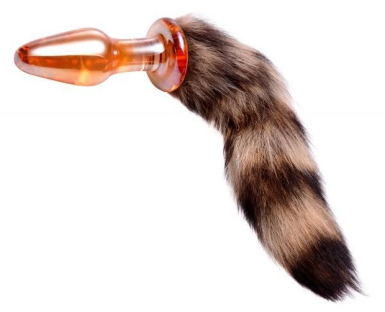 (image for) Orange Glass Butt Plug with Fox Tail