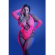 (image for) FLASHBACK UV reactive rhinestone fishnet teddy & matching gloves (or leg warmers) (Neon Pink)