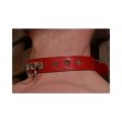 (image for) Leather Thin O-Ring Studded Collar with Detachable O-Ring Red
