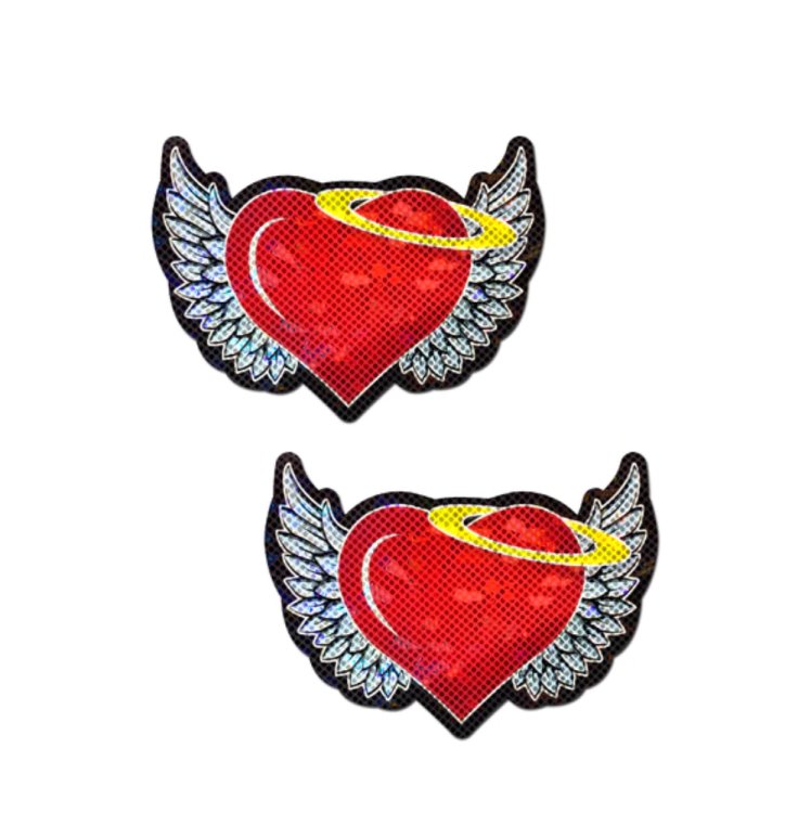 (image for) Red Glitter Hearts w Wings & Gold Halo *