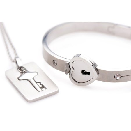 (image for) Cuffed Locking Bracelet and Key Necklace - Tungsten Steel