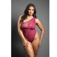 (image for) Crotchless one-shoulder mesh teddy with asymmetrical front zipper detail (Berry)
