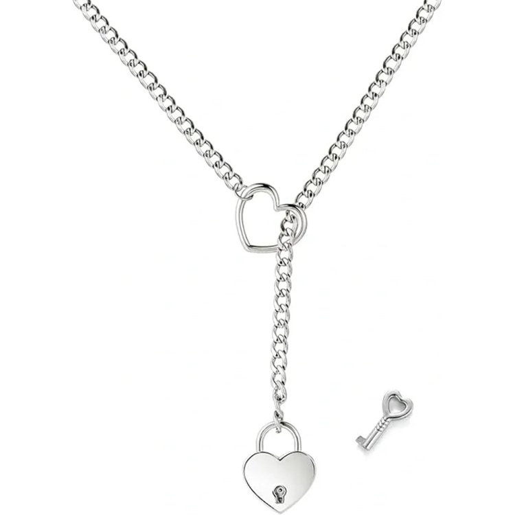 (image for) HEART & LOCK-O-RING SLIP CHAIN - Silver