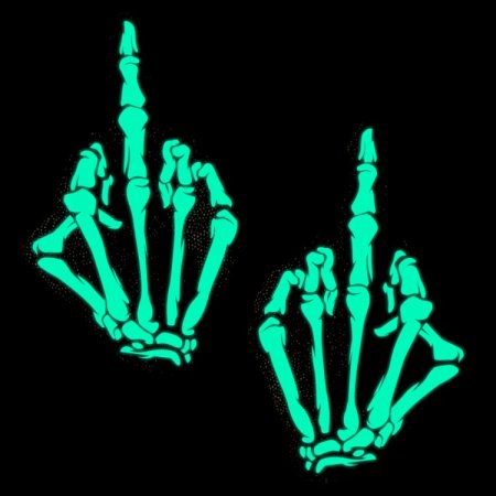 (image for) Middle Finger Skeleton Hand Pasties Glow in the Dark White & Black Boney Hand