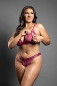 (image for) Bralette and panty in leatherette and lace with zipper details (Berry)
