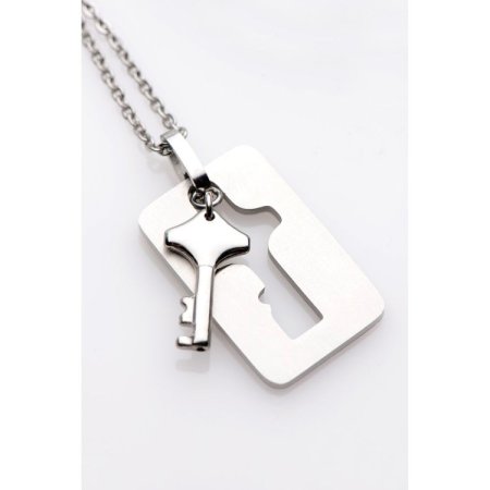 (image for) Cuffed Locking Bracelet and Key Necklace - Tungsten Steel