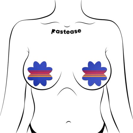(image for) Vibrant Retro Stripes on Blue Petal Breast Pasties