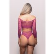(image for) O/S - YOUR DESIRE Off-the-shoulder long sleeve top & panty in scalloped lace knit and fishnet (Magenta)