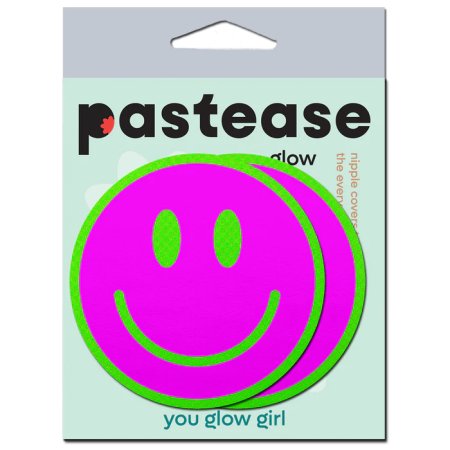 (image for) Neon Green Glow-in-the-Dark Pink Smiley Face Breast Pasties