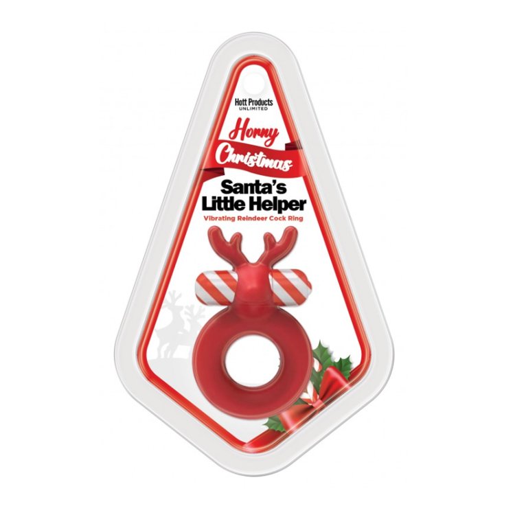 (image for) HORNY CHRISTMAS- Santa\'s Little Helper- Reindeer Cockring with multi speed candy cane stripe bullet. Liquid Silicone.