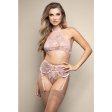 (image for) Pearl halter bralette, garter belt with detachable pearl accents and crotchless pearl g-string in iridescent lace