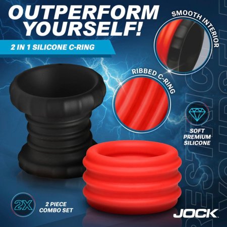 (image for) 2-in-1 Silicone Cock Ring - Red