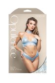 (image for) Halter bralette with pearl straps and adjustable pearl g-string in metallic foil lace (Light Blue)