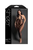 (image for) MAKE YOUR MOVE Footless open crotch halter bodystocking in striped opaque knit and fishnet (Black)