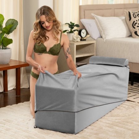 (image for) Aria Flip Chaise 18 Inch Wide - Convertible Sex Chair and Bed Bench, Grey