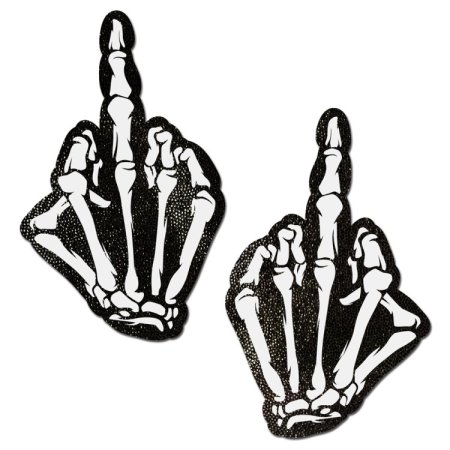 (image for) Middle Finger Skeleton Hand Pasties Glow in the Dark White & Black Boney Hand