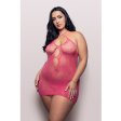 (image for) CALL ME BABY Criss-cross halter tie dress with pearl rivet details in lace knit (Hot Pink)