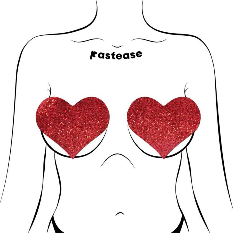 (image for) COVERAGE: Heart Glitter Red Full Breast Covers Support Tape XL