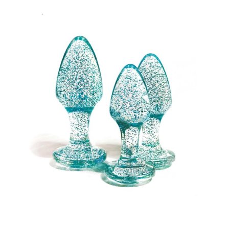 (image for) Adam & Eve Glitter Gem Butt Plug Set Blue