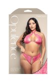 (image for) Halter bra with underwire cups, center pearl string accent and adjustable crotchless pearl panty in shimmer lace