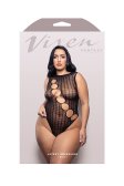 (image for) LATEST OBSESSION Teddy with diagonal rhinestone accent cut-outs in grid pattern knit (Black)