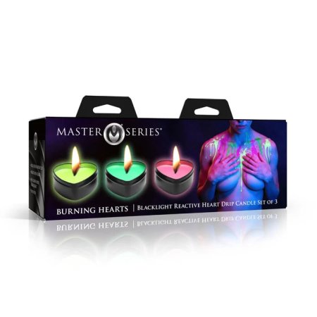 (image for) Burning Heart Blacklight Reactive Heart Drip Candle Set of 3