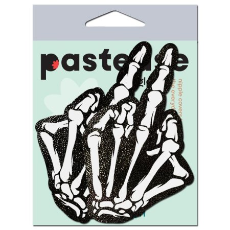 (image for) Middle Finger Skeleton Hand Pasties Glow in the Dark White & Black Boney Hand