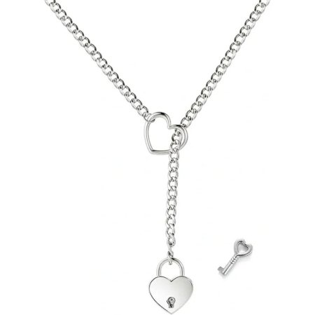 (image for) HEART & LOCK-O-RING SLIP CHAIN - Silver