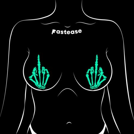 (image for) Middle Finger Skeleton Hand Pasties Glow in the Dark White & Black Boney Hand