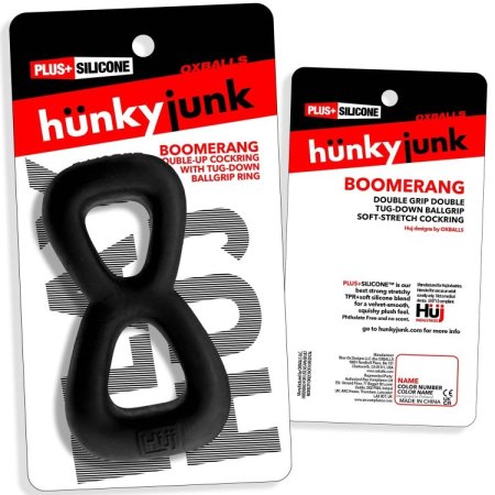 (image for) BOOMERANG double-ring cockring & nut-tugger BLACK FOG