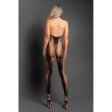 (image for) MAKE YOUR MOVE Footless open crotch halter bodystocking in striped opaque knit and fishnet (Black)