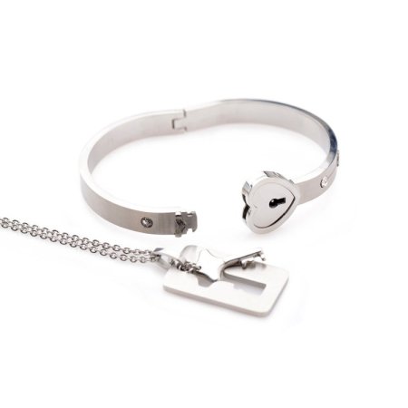 (image for) Cuffed Locking Bracelet and Key Necklace - Tungsten Steel