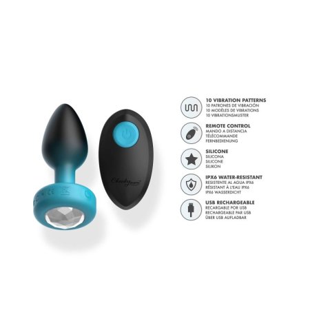 (image for) TEAL Ombre - SMALL Cheeky Charms Eluxe Vibrating Plug With Remote - Clear Gem