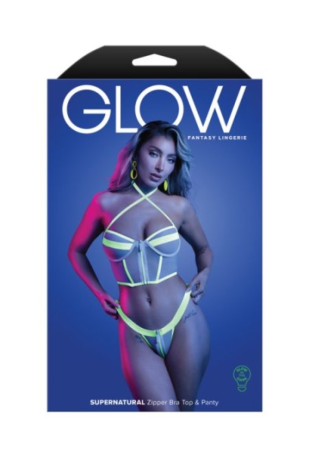 (image for) SUPERNATURAL Glow-in-the-dark zipper bra top & panty (White)