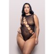 (image for) LATEST OBSESSION Teddy with diagonal rhinestone accent cut-outs in grid pattern knit (Black)