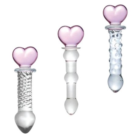 (image for) Hearts Of Pleasure - Glass Heart Anal Plugs & Dildo Trio