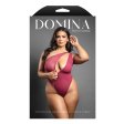 (image for) Crotchless one-shoulder mesh teddy with asymmetrical front zipper detail (Berry)