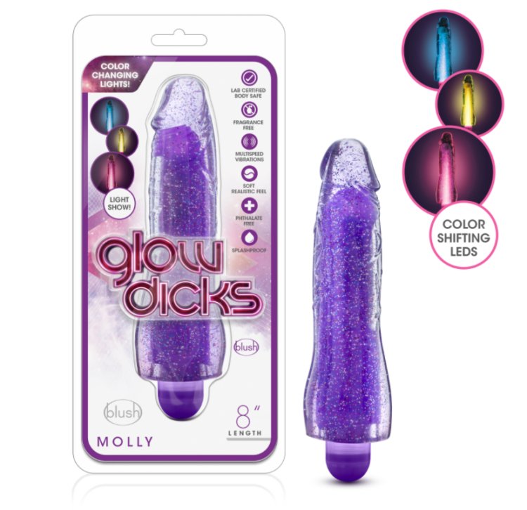 (image for) Glow Dicks Molly Glitter Vibrator - Purp