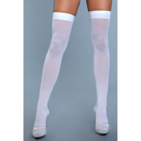 Opaque Nylon Thigh Highs - White Opaque Nylon Thigh Highs - White