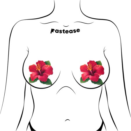 (image for) Tropical Vibrant Red Hawaiian Hibiscus Botanical Flower Breast Pasties