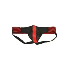 Leather Jock Strap With Stripe Black & Red Medium