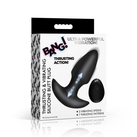 (image for) Thrusting & Vibrating Silicone Butt Plug w/ RC - Black