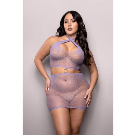 (image for) SERENDIPITY Rhinestone leopard knit keyhole halter cut-out dress (Lavender)