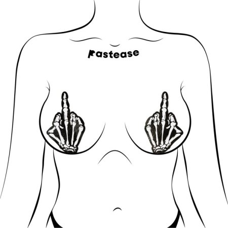(image for) Middle Finger Skeleton Hand Pasties Glow in the Dark White & Black Boney Hand