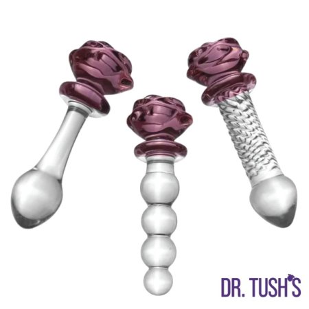 (image for) The Sacred Rose Anal Plug & Dildo Glass Trio